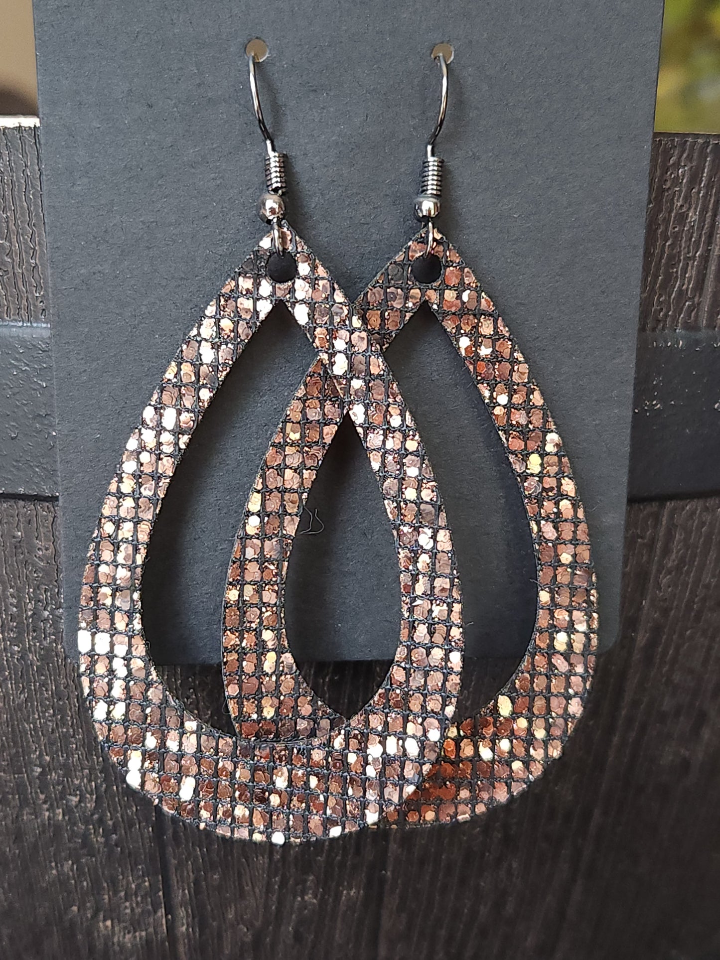 Hollow Teardrop Earrings - Chocolate Glitter