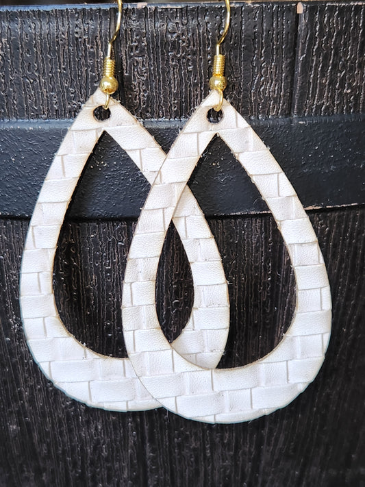 Hollow Teardrop Earrings - Cream Basketweave