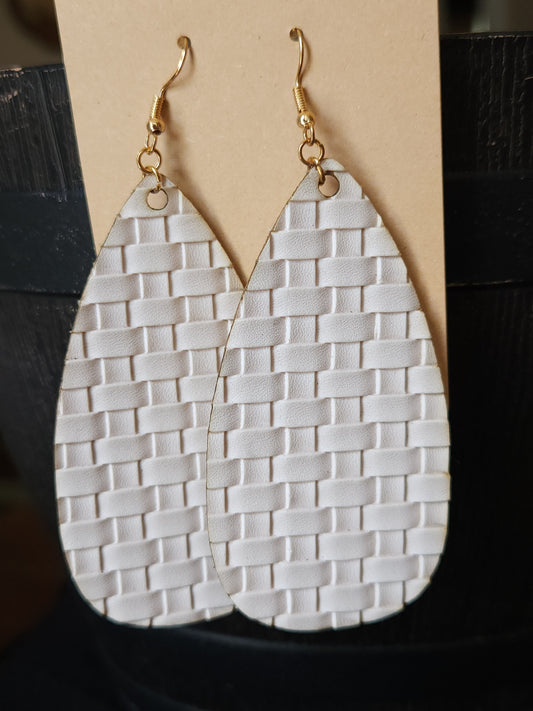 Large Drop Earrings - Cream Basketweave