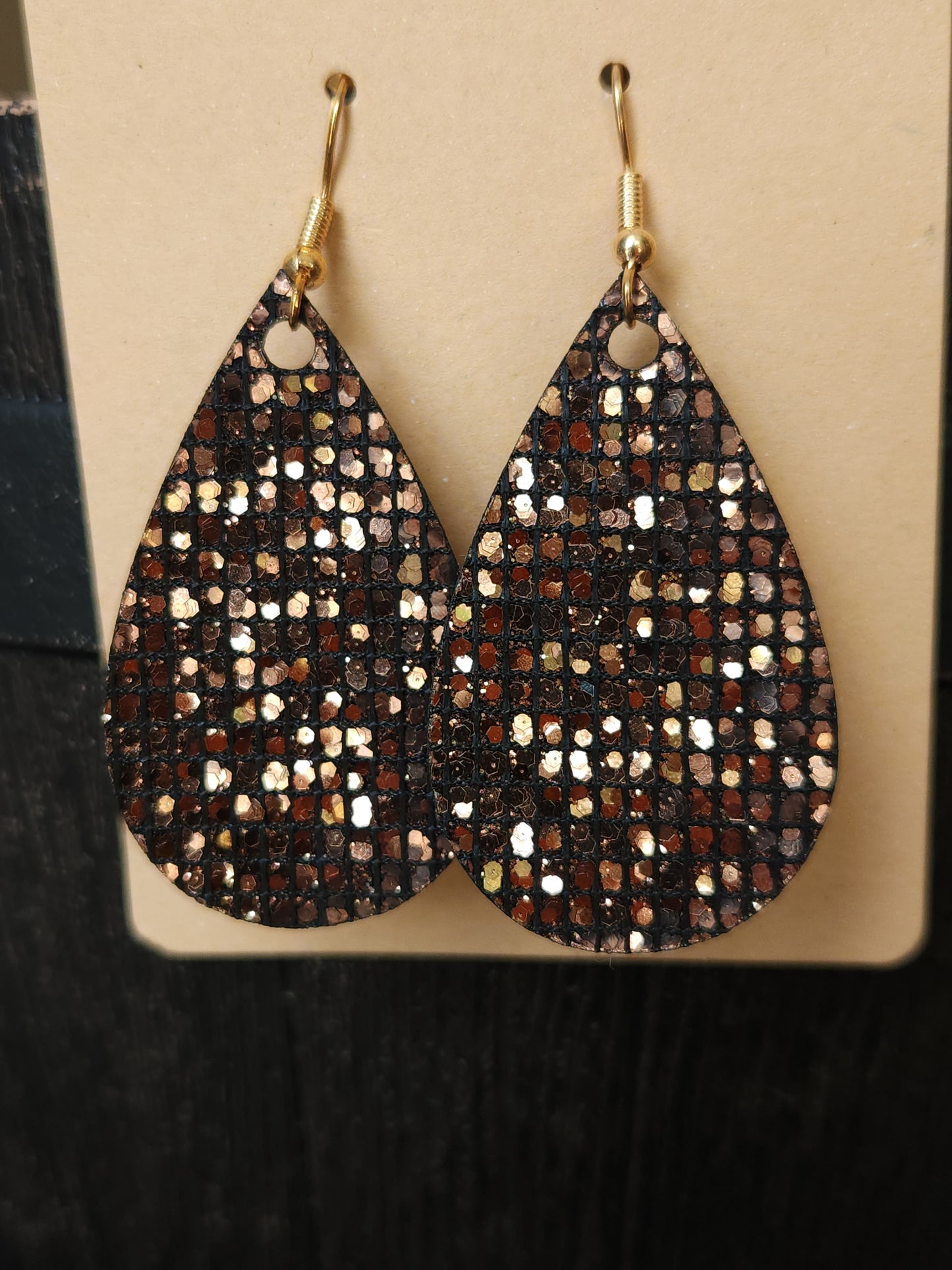 Small Teardrop Earrings - Chocolate Glitter